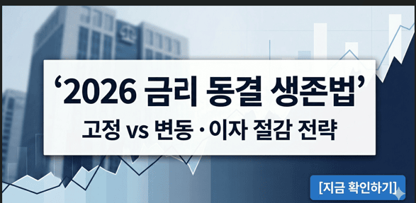 2026년 금리 동결 시대 고정금리 변동금리 비교 및 대출 이자 절감 생존 전략 인포그래픽